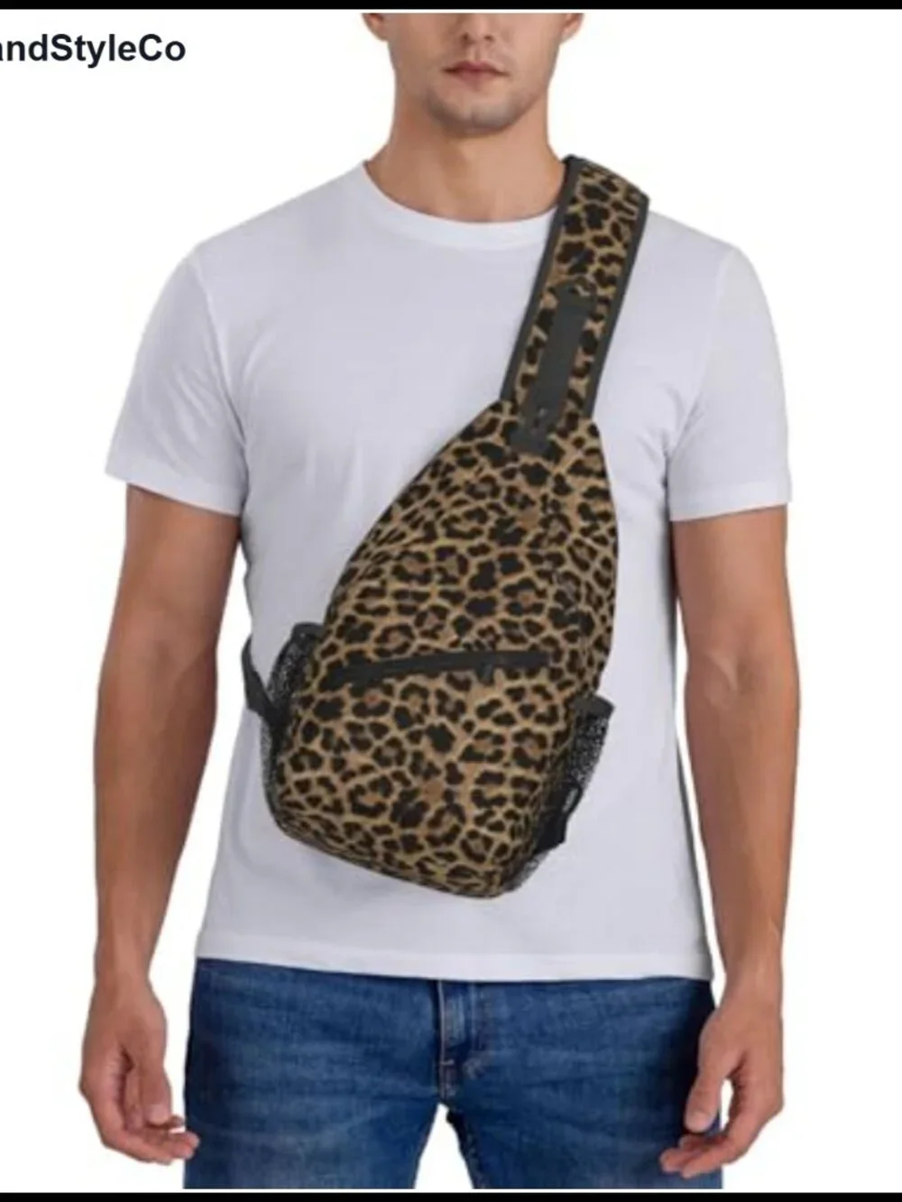 Leopard Print Sling Backpack Crossbody Bag Adjustable Strap Polyester Casual